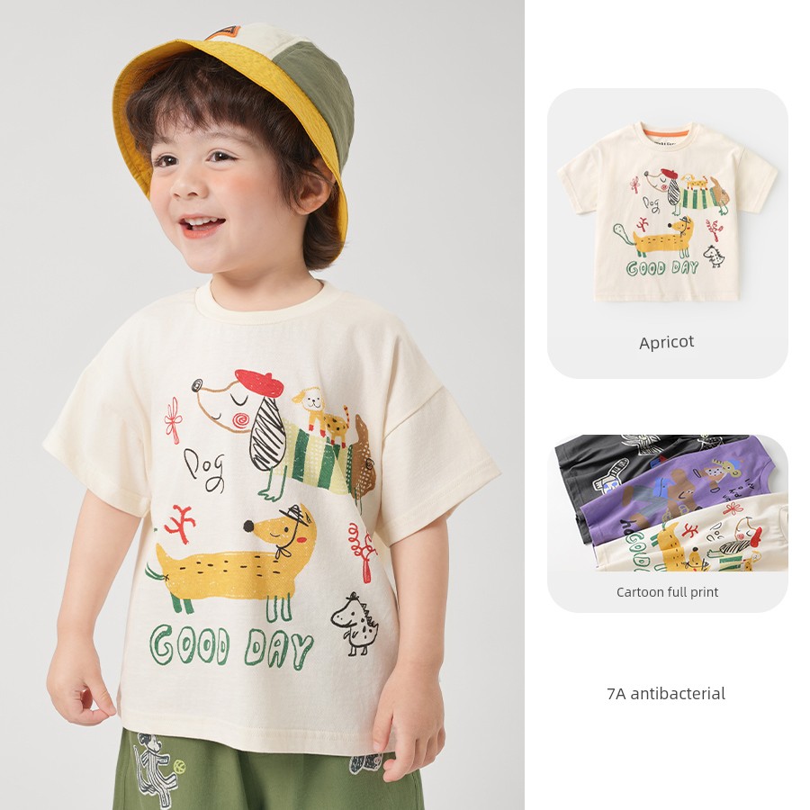 [Clearance Short Sleeve T-Shirt Collection 101-2020] Right-Ou Boys' Pure Cotton Short Sleeve T-Shirt Summer Thin Style Trendy Top — 6