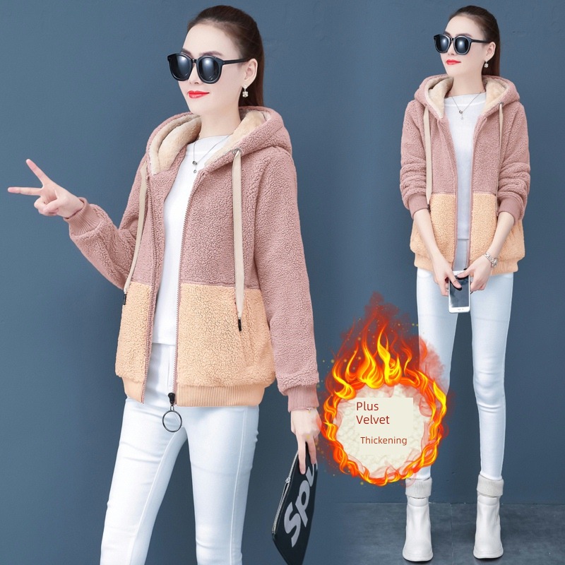 loose coat female Lamb hair winter thickening Fleece loose coat