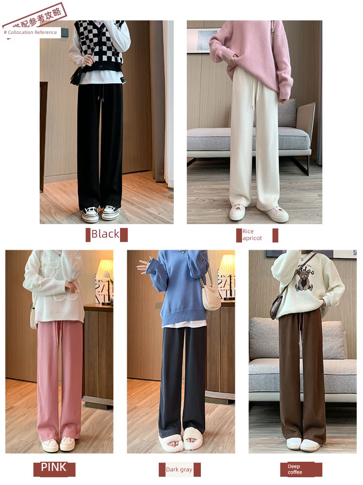 Pink Europe Cotton wool Wide leg pants female Autumn and winter easy Straight cylinder leisure time chenille  Plush thickening corduroy trousers