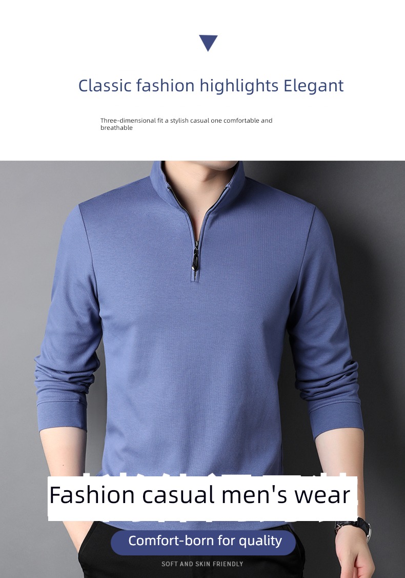 fashion Romon Half high collar zipper autumn leisure time T-shirt