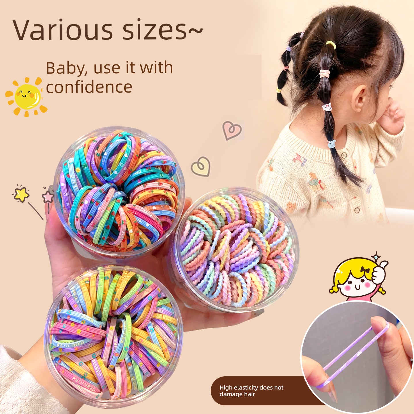Children's Rubber Bands, High-Elasticity Hair Ties, Durable Hair Ropes with Good Elasticity, Girls' Hair Accessories That Don'T Damage Hair, Ponytail Hair — 4