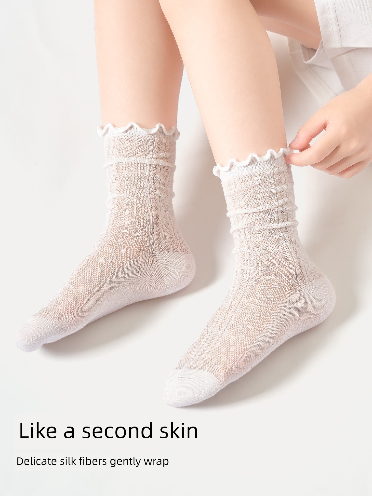 Girls' Socks, Summer Thin Silk Mesh Socks, Kidsren's Breathable Pile Socks, Girls' Lace Princess Mid-Calf Socks — 4