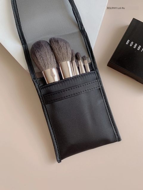 Portable 5-pin wool makeup brush set small animal blush brush super soft makeup tool storage bag