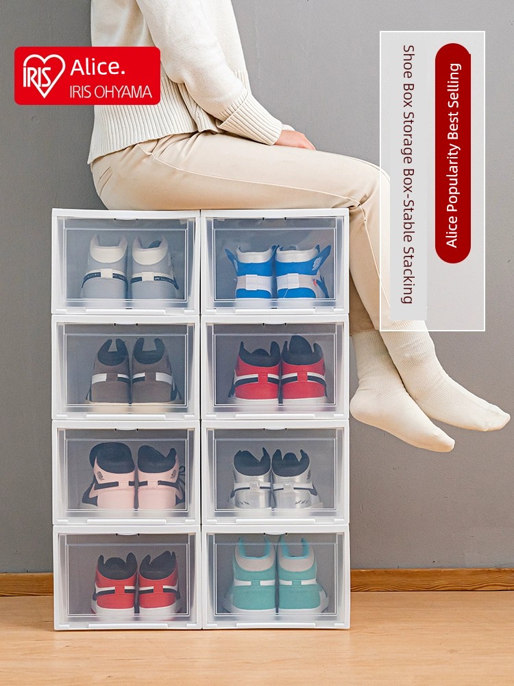 愛麗思透明鞋盒收納盒 28x346x17cm 日式翻蓋加厚防塵網紅鞋架 4個裝