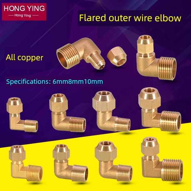 Brass outer wire flaring elbow flare copper pipe joint flaring right angle 90 elbow air conditioning and refrigeration accessories