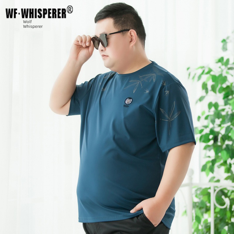 300 Jin man Tide money Extra large Round neck Short sleeve T-shirt