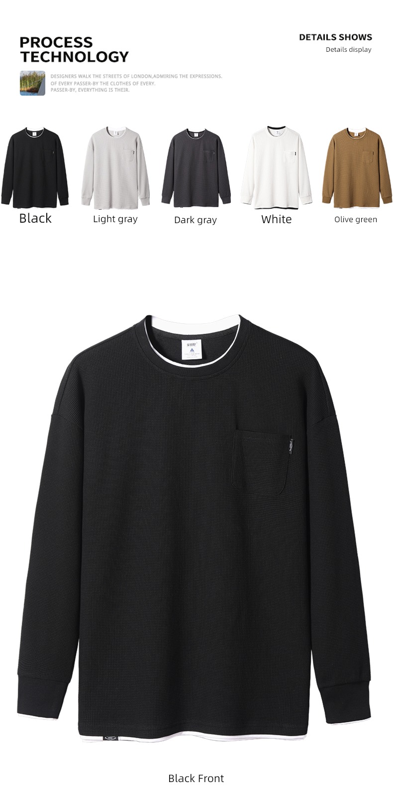Concave convex Ying julun Texture sense Wolfgang Long sleeve T-shirt