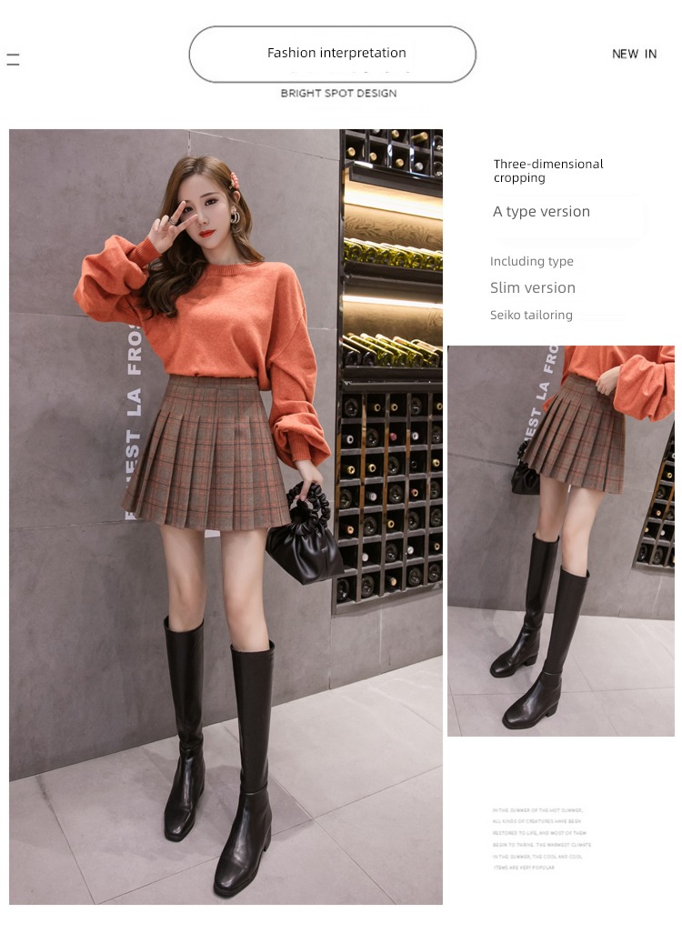Wool Pleat early autumn winter A word work clothes Skirt