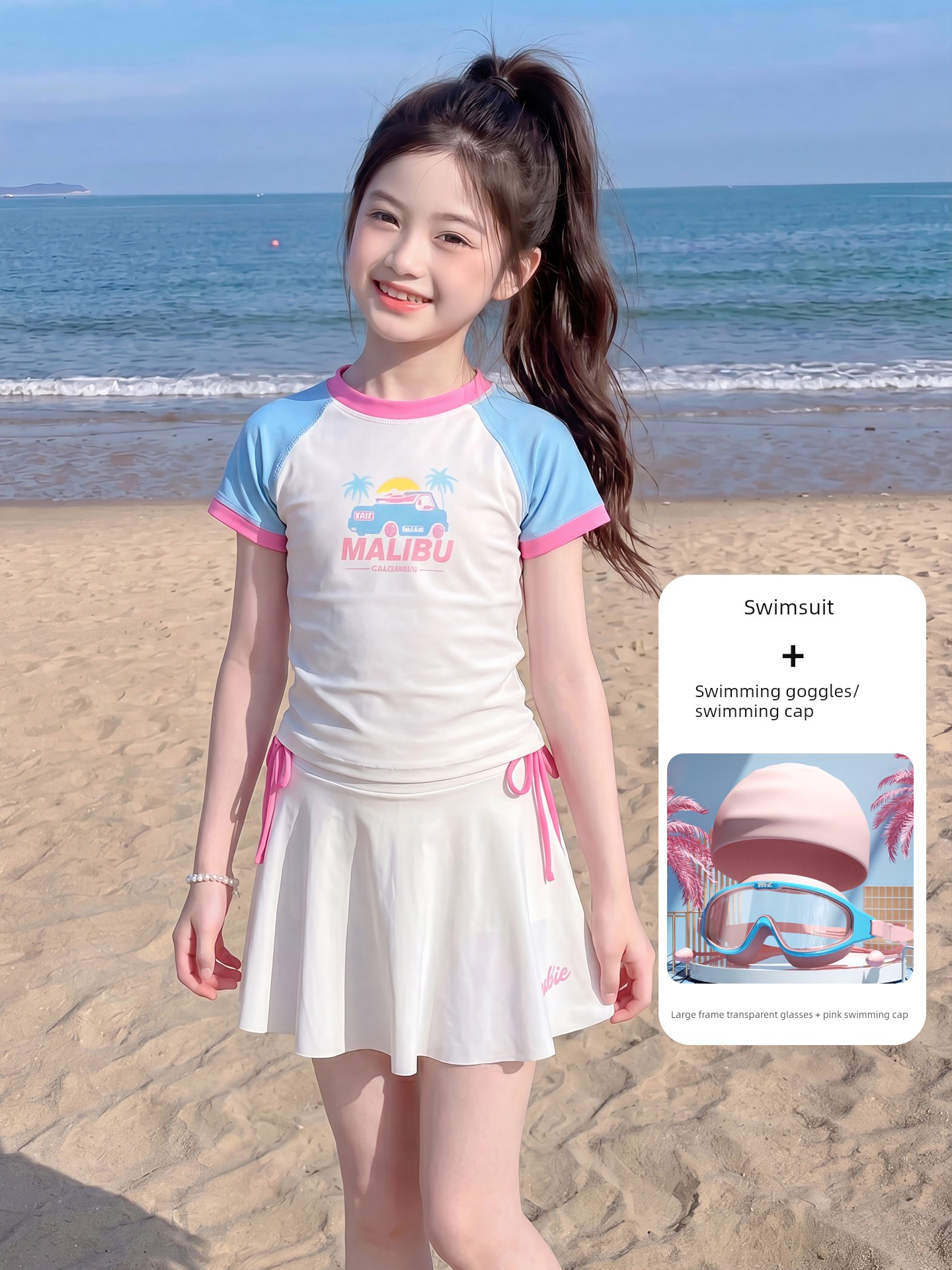 Girls' Swimsuit 2026 Summer New Style for Older Children, Color-Blocked Two-Piece Swimwear, Sweet Beachwear for Kids — 8