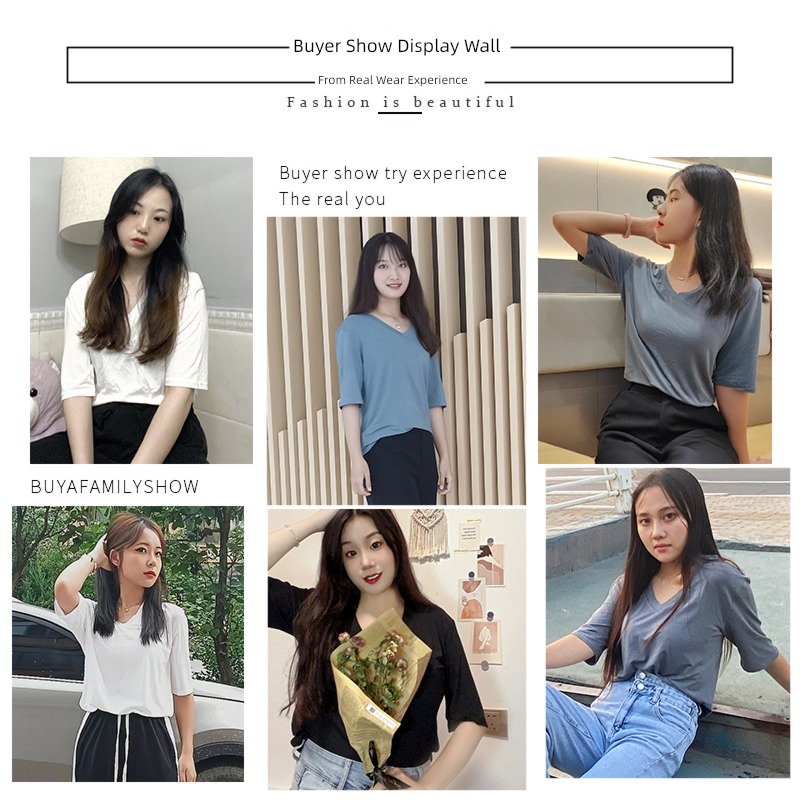 Half sleeve 2023 The new modal  T-shirt female Middle sleeve summer Thin money Ice silk full marks V Collar size easy jacket