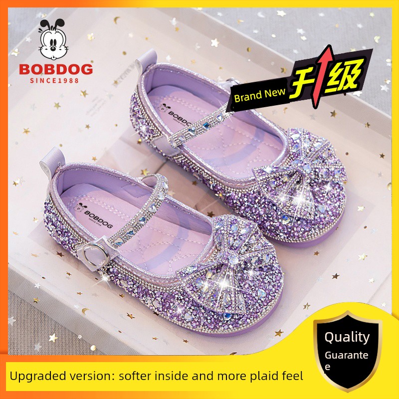 Babudou Genuine Leather Girls' Shoes Princess Crystal Shoes 2026 New Spring and Autumn Children's Soft-Soled Girls' Leather Shoes — 3