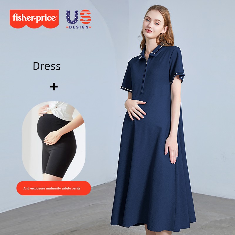 American Fisher Pregnant Women Dress Summer Plus Size Loose Polo Collar Tops Small Short Sleeve New Arrival Maternity — 5