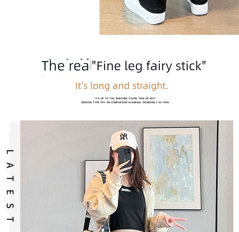 Smoke pipe High waist elastic force Plush black Autumn and winter Jeans