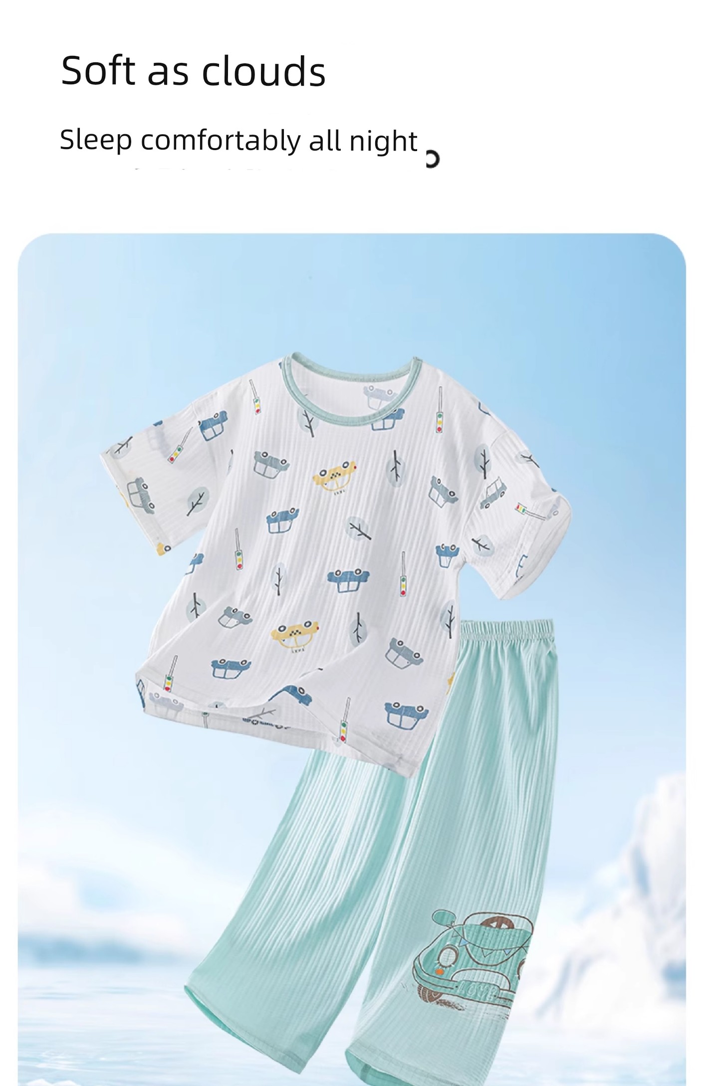 Dolaer Kidsren's Pajamas Summer Thin Pure Cotton Antibacterial Air-Conditioned Clothing for Boys and Girls Big Kidsren Boys Home Clothes Set — 9