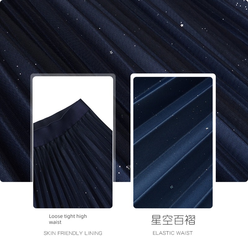 Half body Medium and long term Autumn and winter black Pleated skirt Gauze