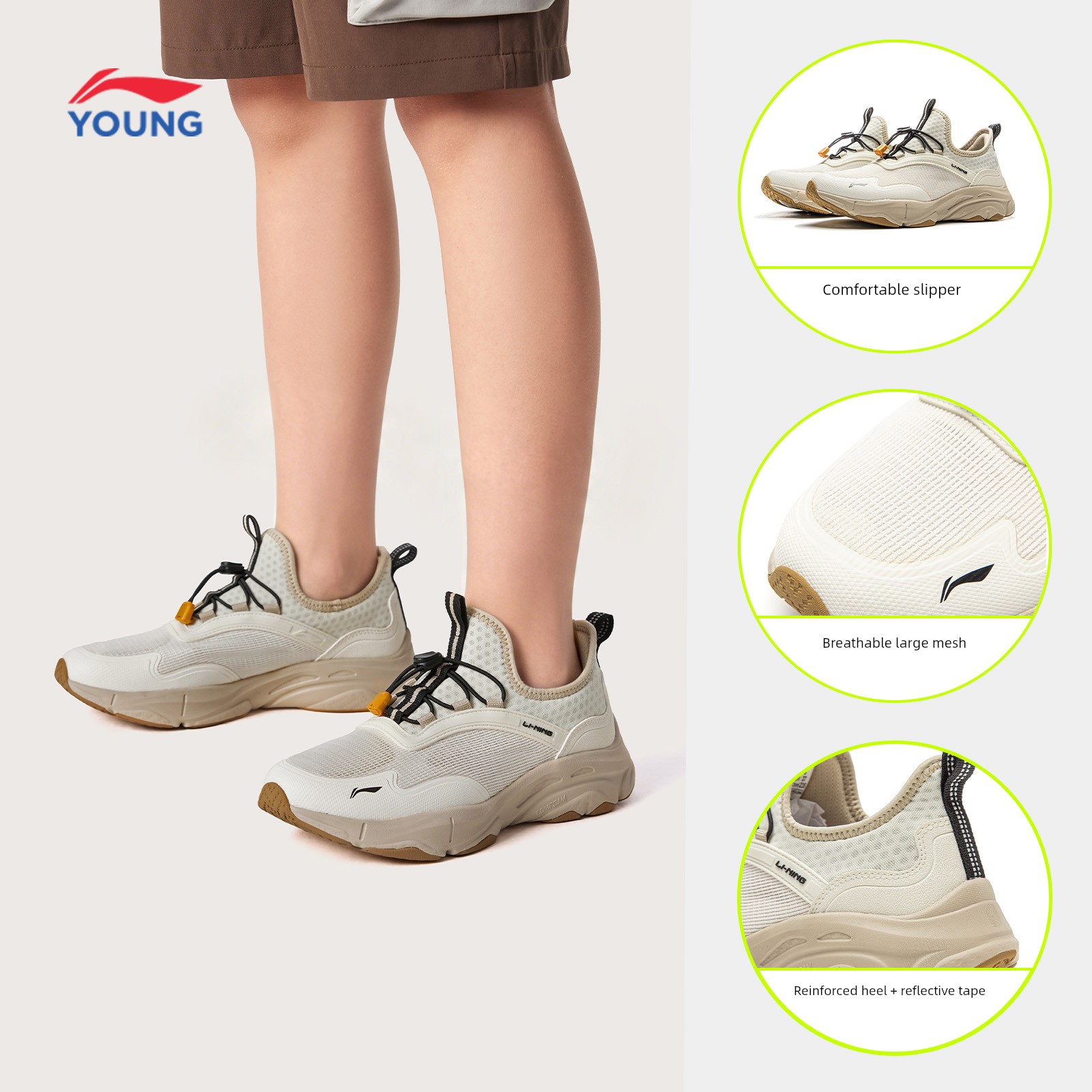 Li Ning Little Girl's Slip-On Sneakers, Soft-Soled Women's Shoes, Single Shoes for Older Children, Girls' Shoes, Boys' Youth Mesh Shoes — 2