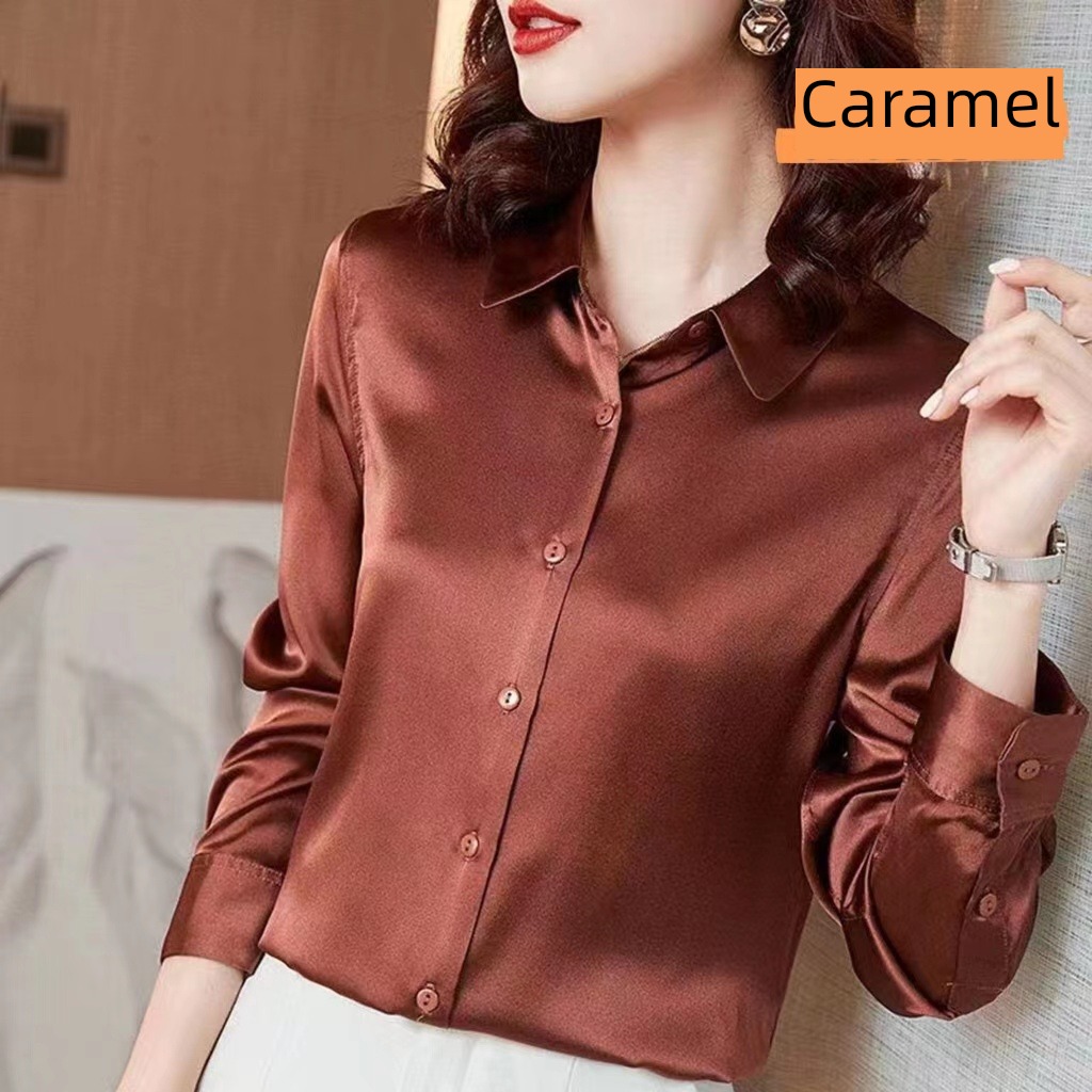 female summer Long sleeve Light luxury jacket Silk satin shirt