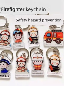 Acrylic Firefighter Keychain 119 Fire Safety Awareness Campaign Souvenir School Gift Cartoon Pendant