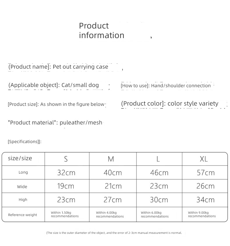 Cat bag go out Portable Pet bag Cat bag Kitty knapsack Cat cage Dog Bag handbag cat a bag articles