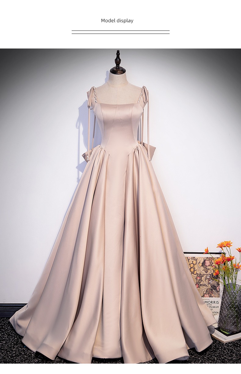bow Evening dress female Advanced sense host French high-end atmosphere costume Bel Canto solo vocal music Art examination