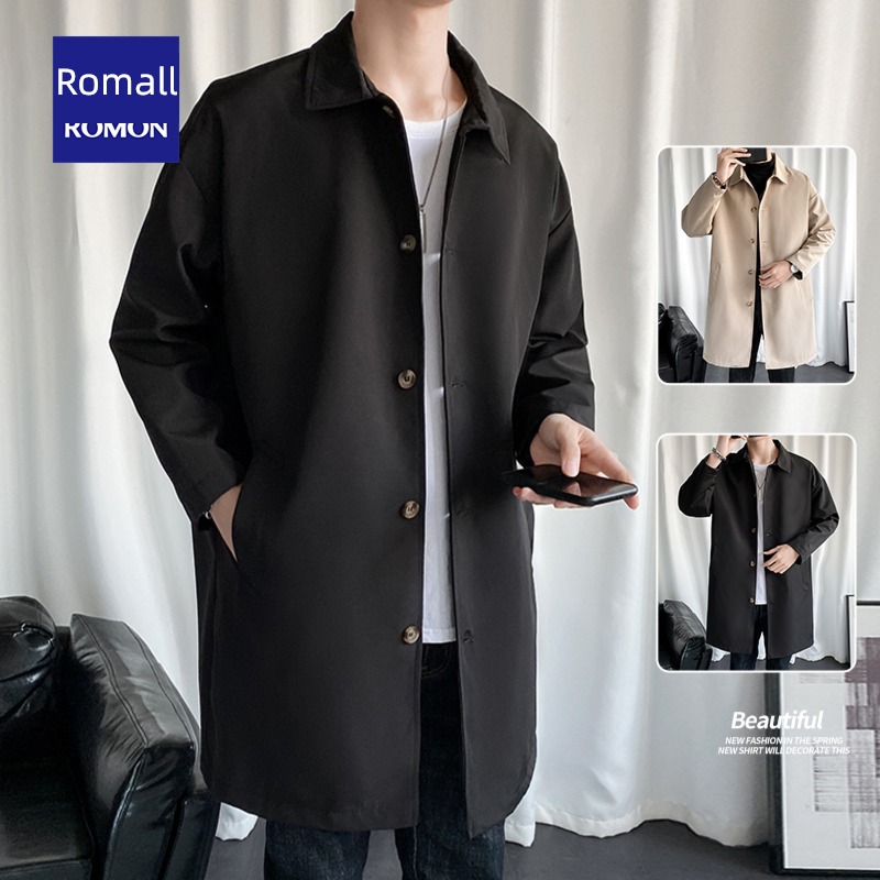 Romon Medium and long term Spring and Autumn handsome leisure time Windbreaker
