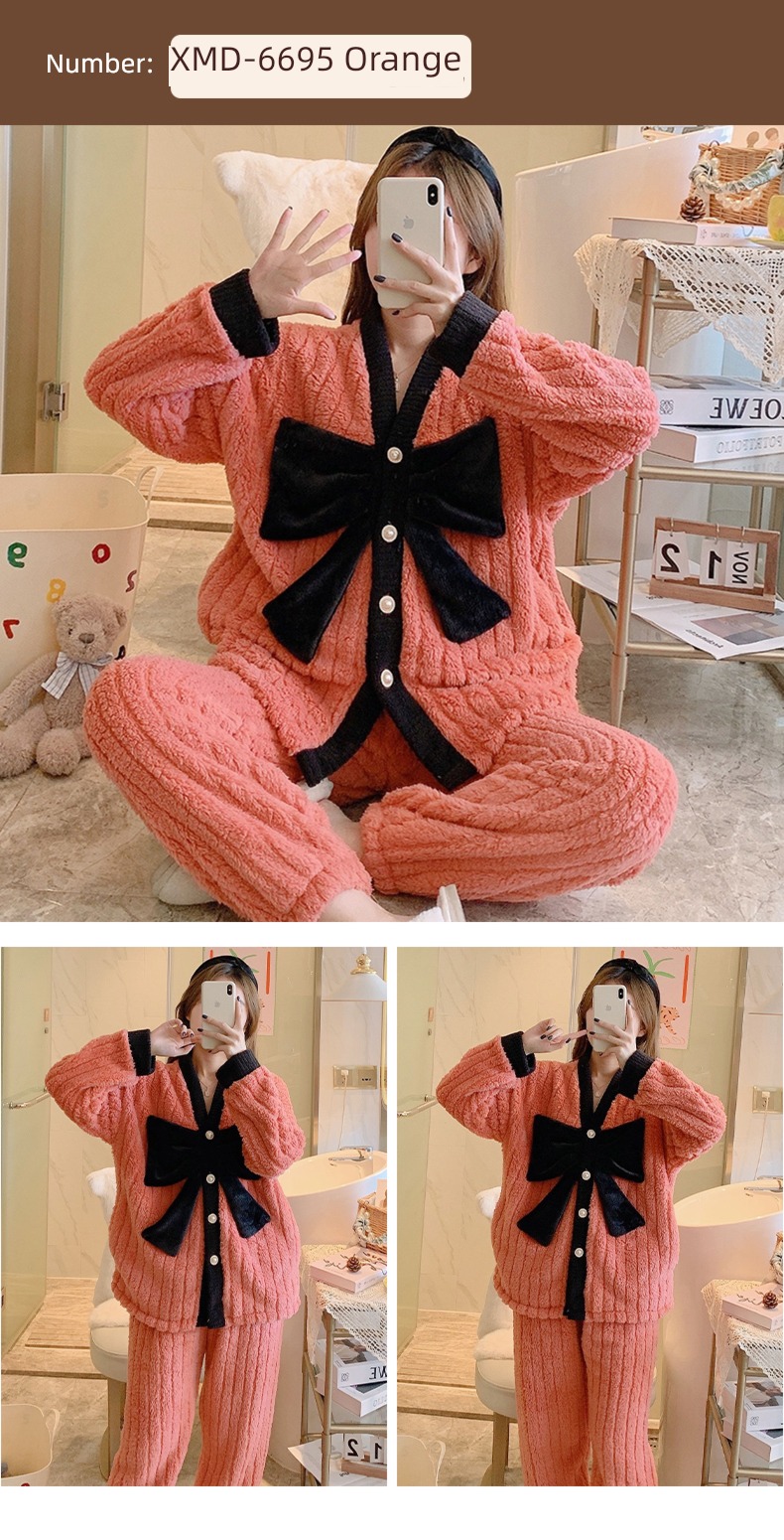 Flannel female Autumn and winter Long sleeve thickening Sweet pajamas