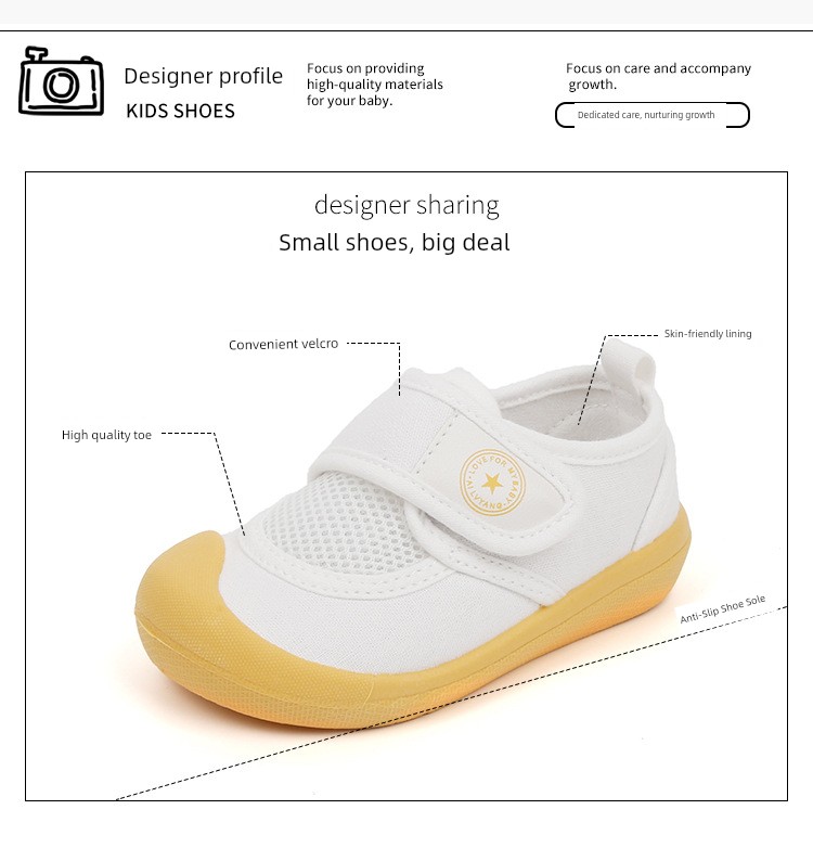 Kindergarten Indoor Shoes for Girls 2026 New Breathable Low-Top Soft-Soled Non-Slip Versatile Magic Tape White Shoes — 5