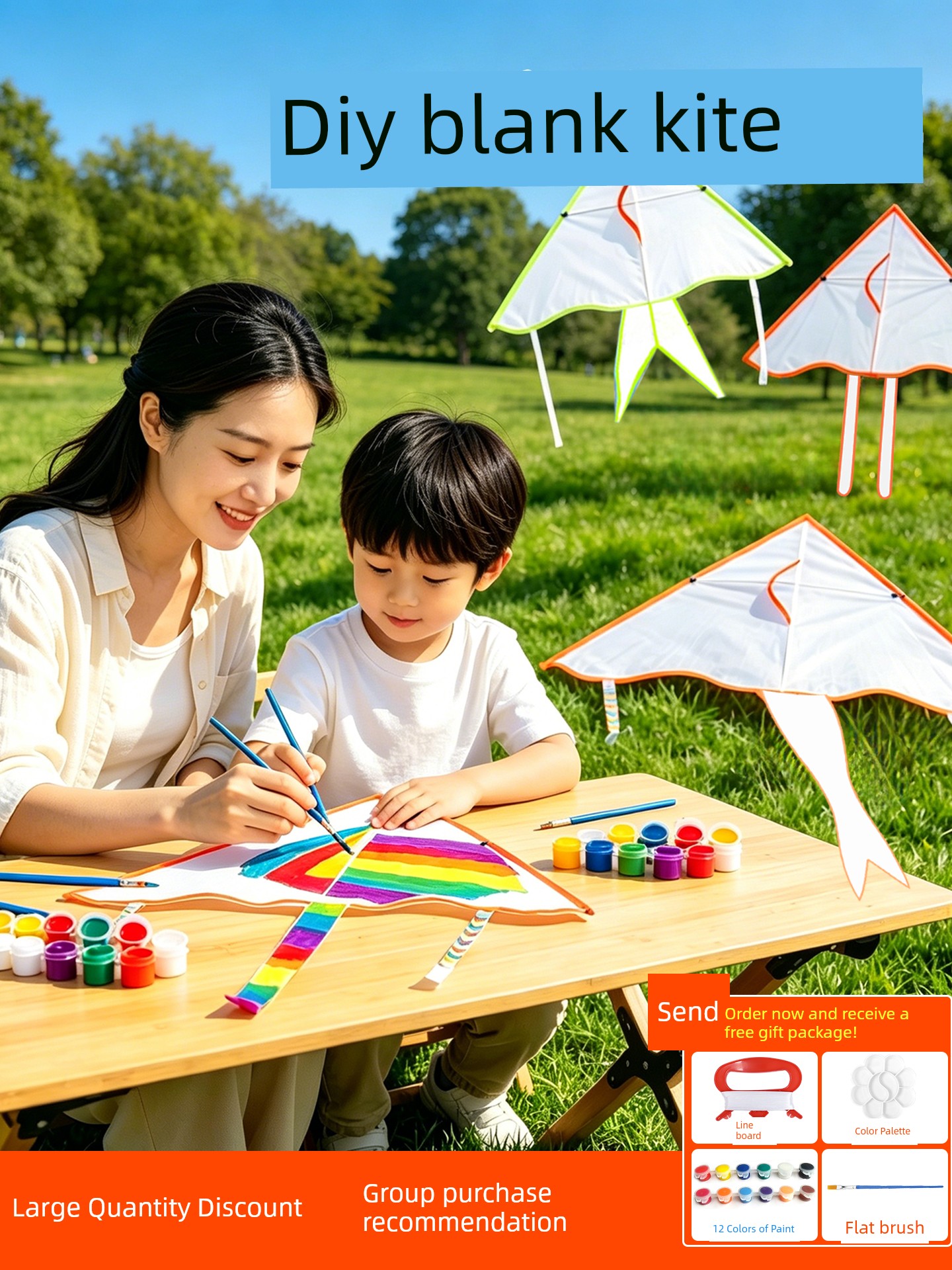 Parent-Child Handmade Blank Kite DIY Material Kit for Elementary School Students and Children to Make Their Own Hand-Painted Graffiti Paper Kites Semi-Finished Products