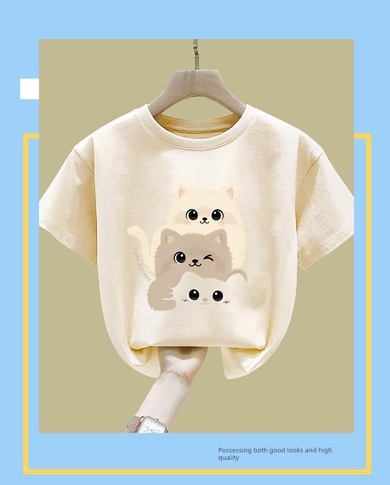 Girls' Apricot-Colored Short-Sleeve T-Shirt, Pure Cotton, 2026 New Stylish Versatile Casual Top for Older Children — 10