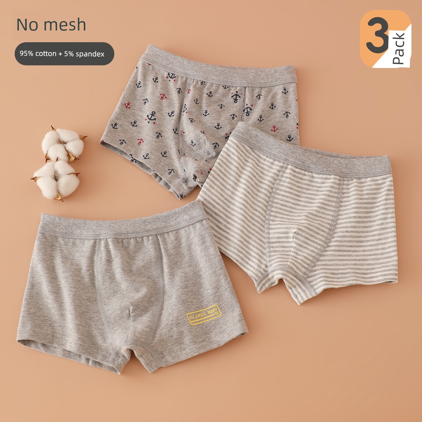 3 PCs No Side Seam Cotton Elastic Children's Underpants — 4