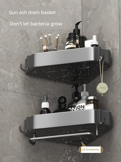 Bathroom storage rack Bathroom tripod without punching wall-mounted bathroom toilet corner wall storage rack black