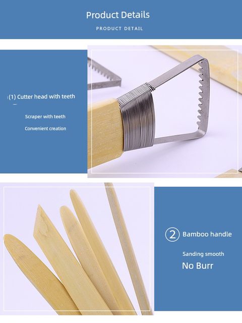 Toothed bamboo scraper exquisite carving oil clay clay scraper sculpture tool repair knife carving bamboo tool clay knife
