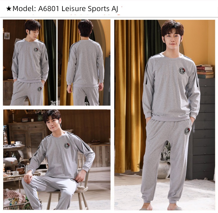 male Long sleeve Cotton Big size Autumn  summer suit pajamas