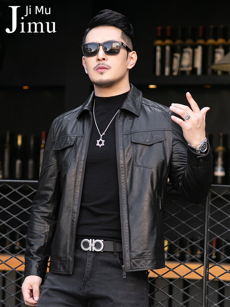 autumn Self-cultivation Lapel have cash less than that is registered in the accounts loose coat tide genuine leather leather clothing
