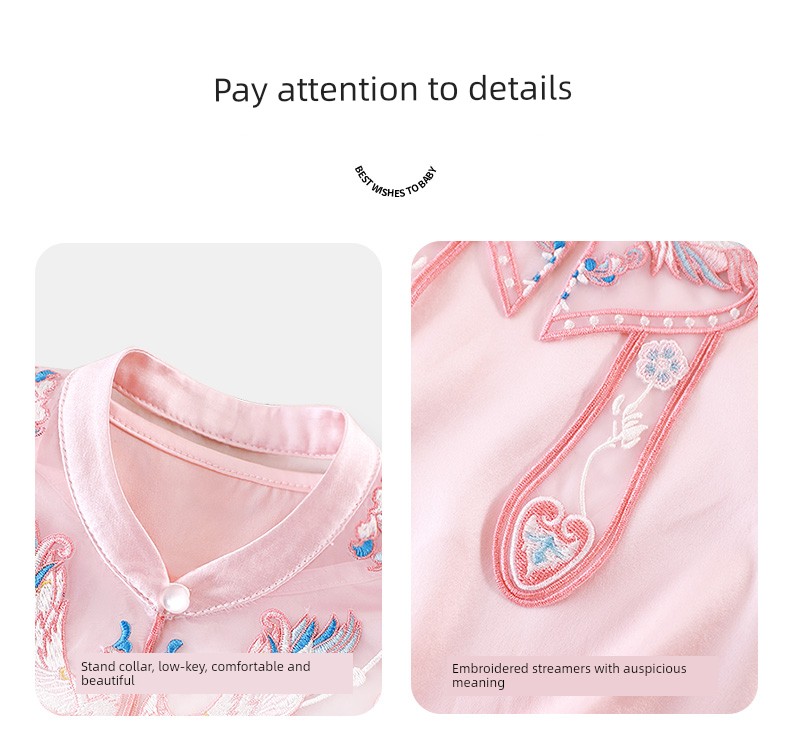Longevity and Prosperity Mulberry Silk Romper for Baby Girls, New Chinese Style Spring and Summer Full Moon and Hundred Days Clothing, One-Year-Old Baby — 15