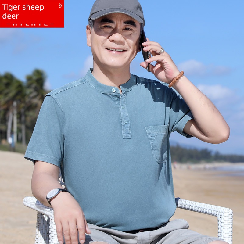middle age dad Short sleeve Round neck T-shirt leisure time summer wear