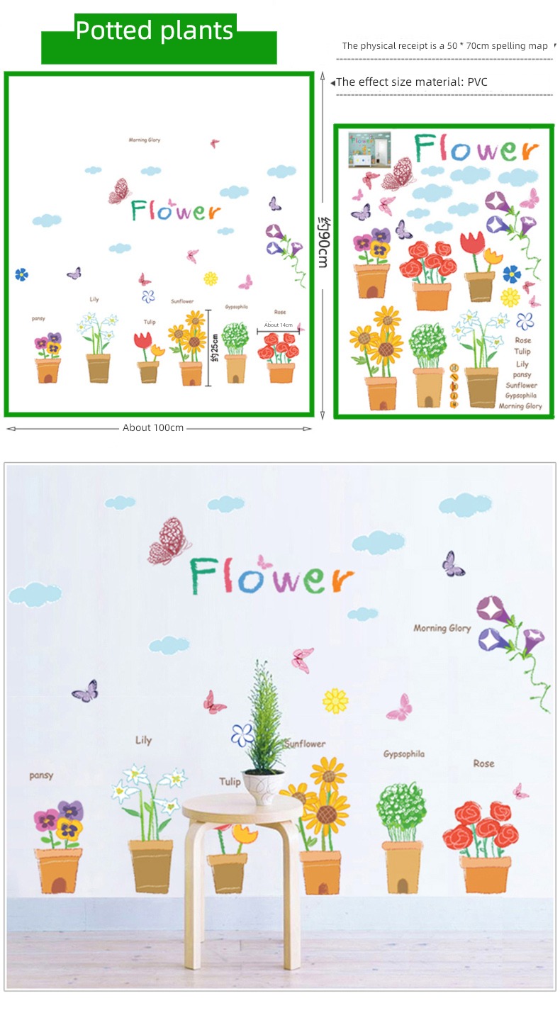 Northern Europe fresh Wall stickers movable Refrigerator paper hanging basket Potted plants