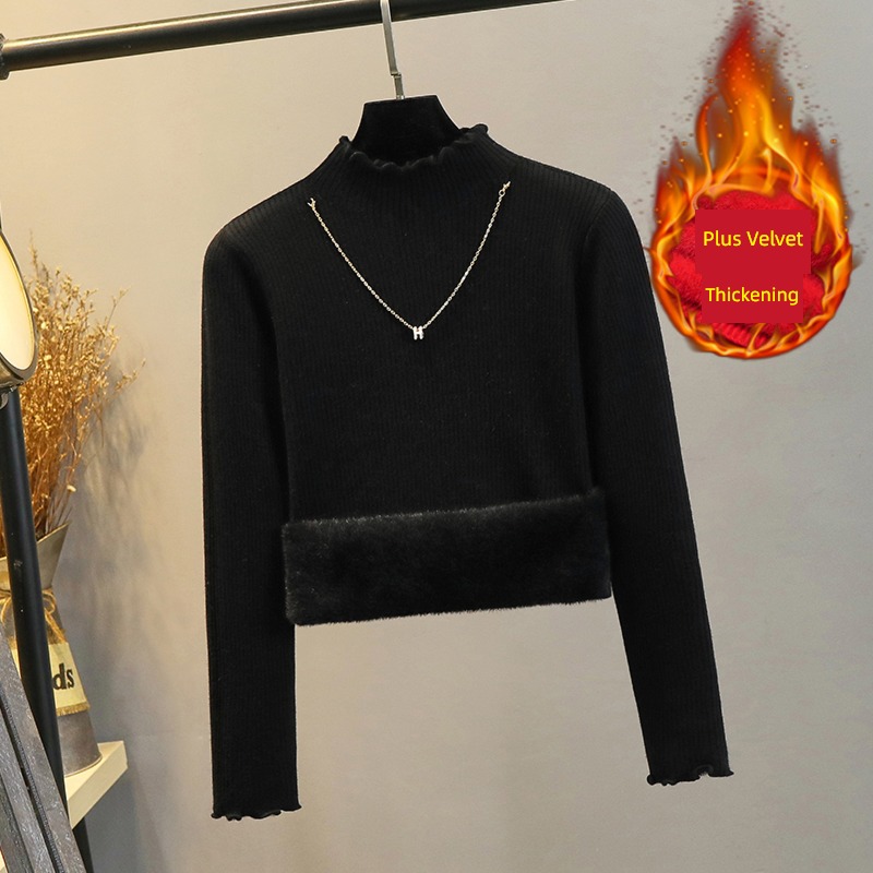 Half high collar keep warm one Velvet knitting jacket Undershirt