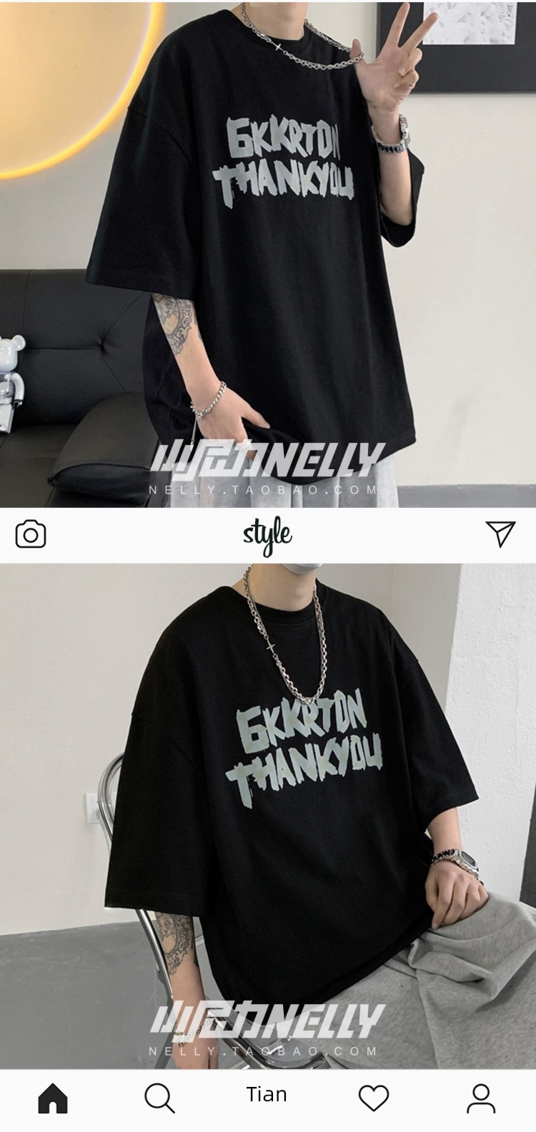 printing Round neck easy personality Middle sleeve BF wind T-shirt