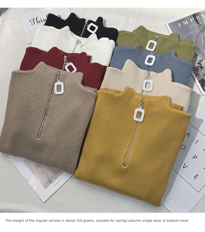 Half high collar female Autumn and winter Wear out knitting zipper Undershirt