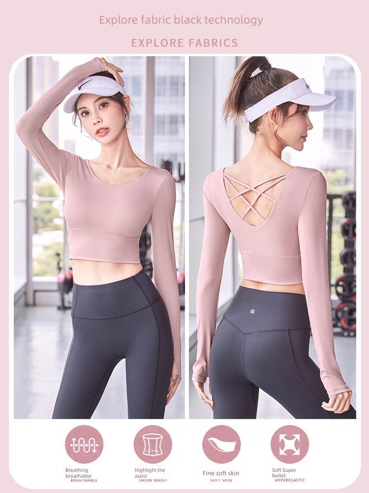 female With chest pad Quick drying Long sleeve autumn Beautiful back Yoga clothes