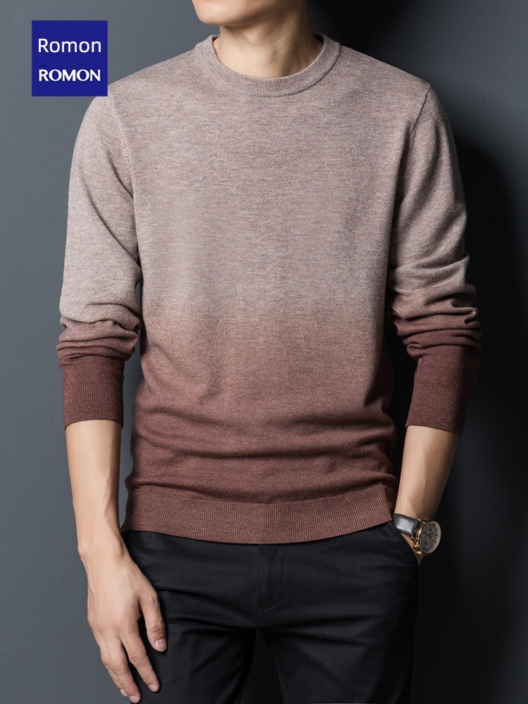 Pure sheep Romon Gradients knitting Lay a foundation man sweater