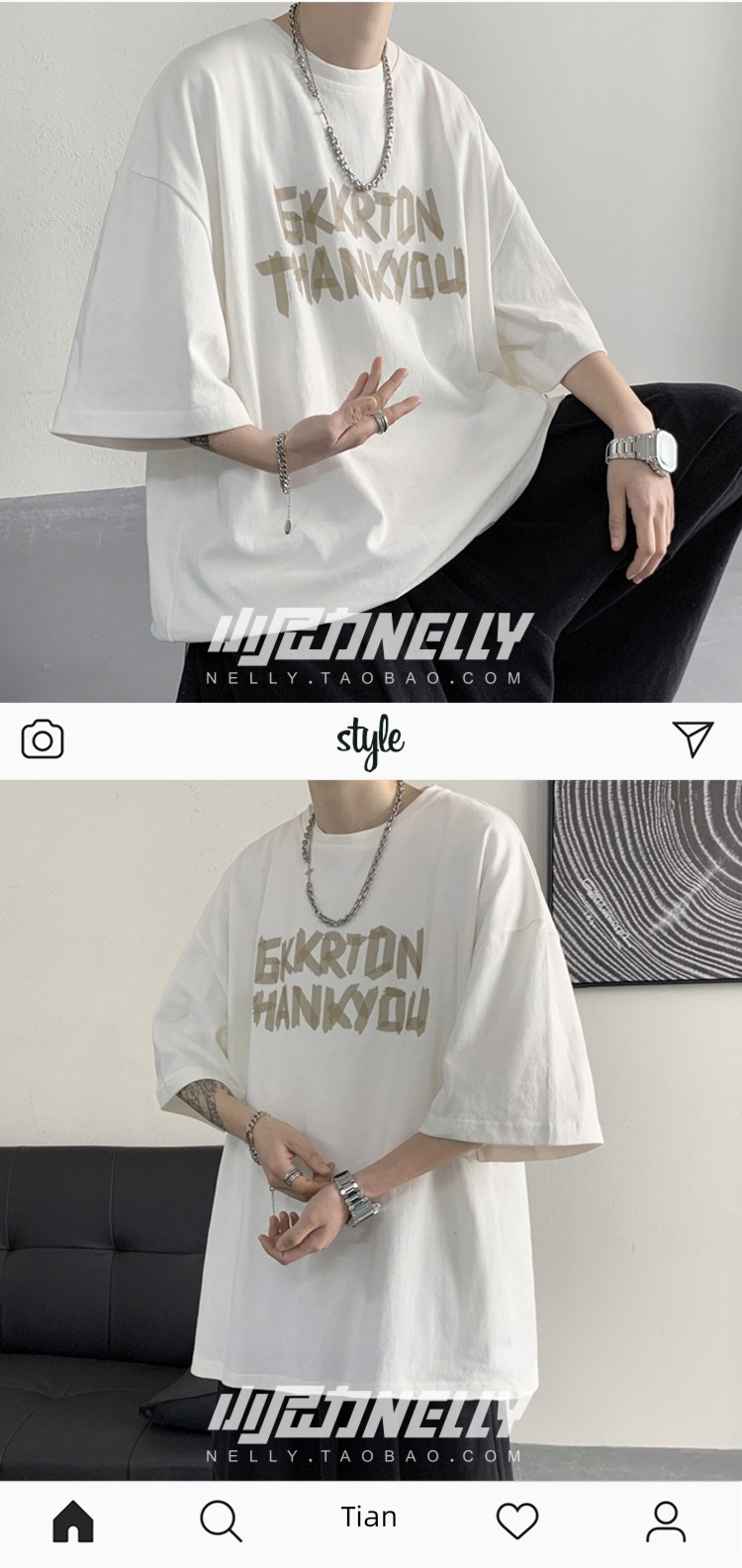 printing Round neck easy personality Middle sleeve BF wind T-shirt