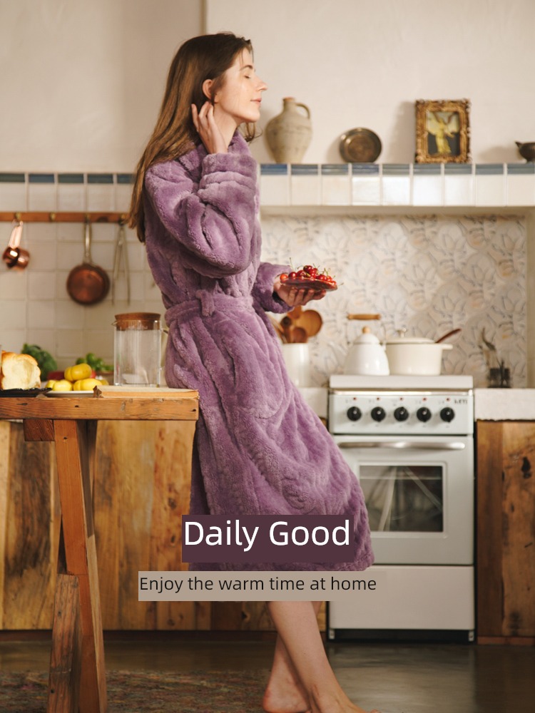 female Autumn and winter man lovers thickening Coral velvet robe