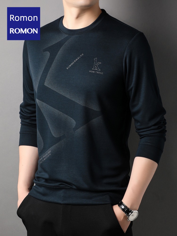 Romon man fashion Round neck leisure time Long sleeve T-shirt