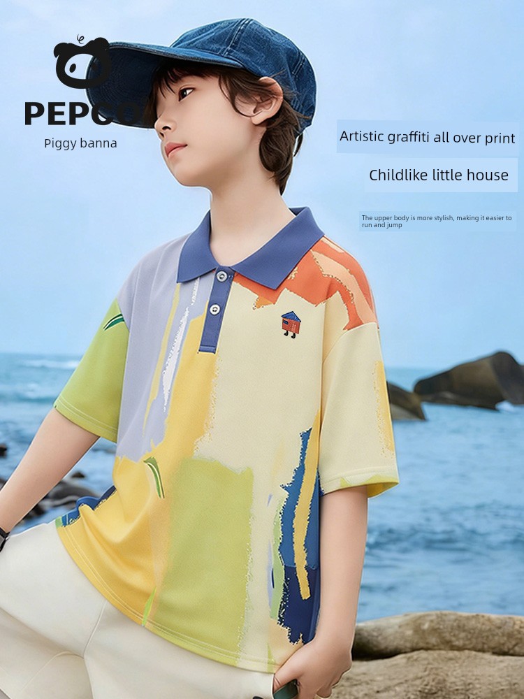 Piggy Banner Kidsren's Polo Shirt Boys' Cool Short-Sleeved T-Shirt 2026 New Style Boys' Lapel Quick-Drying Top W — 2