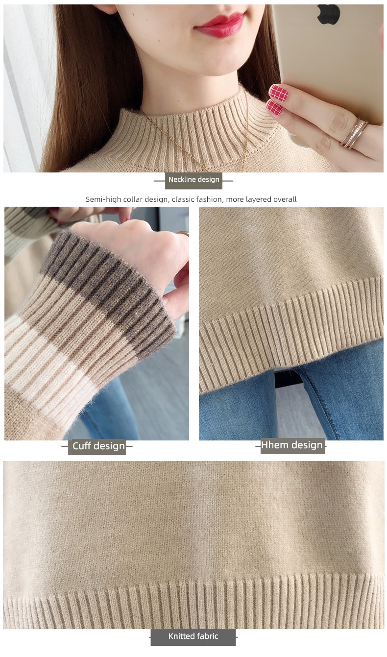 Half high collar easy Plush thickening knitting ma'am sweater