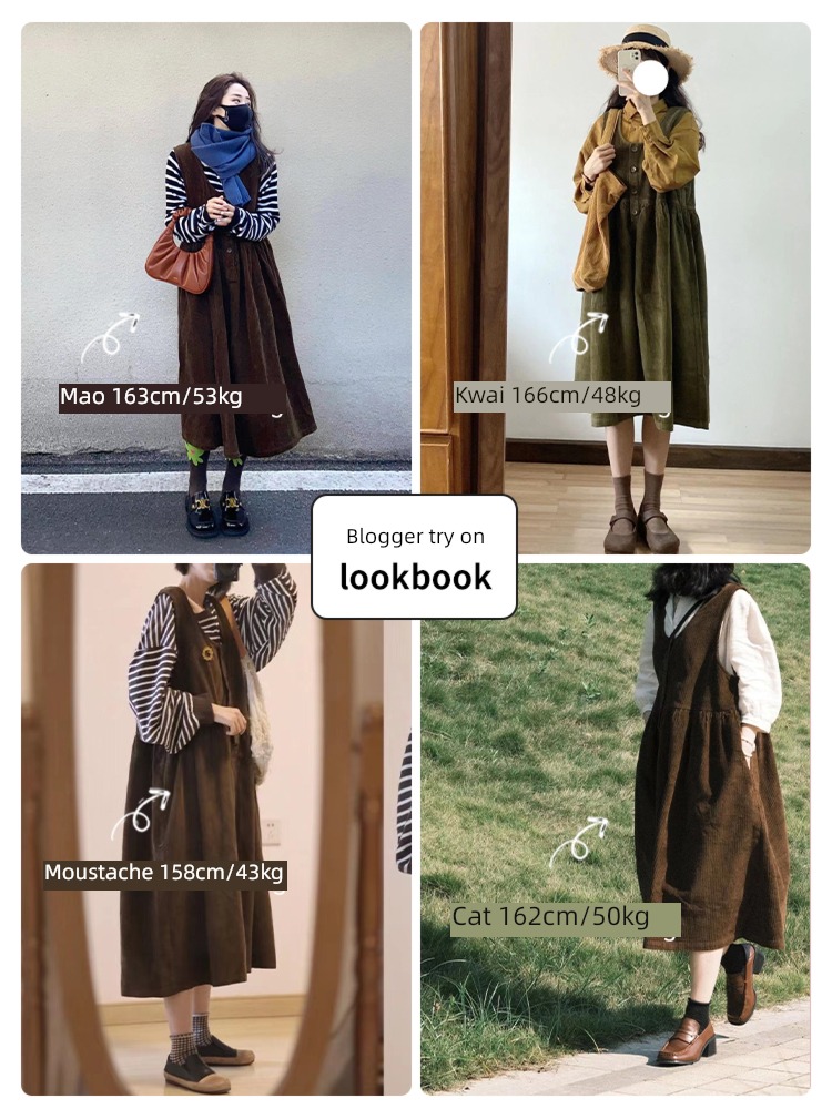spring and autumn Big size corduroy easy solar system Strap skirt
