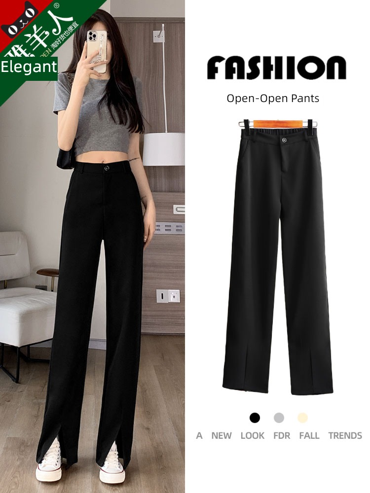 leisure time High waist Show thin black Micro horn trousers suit