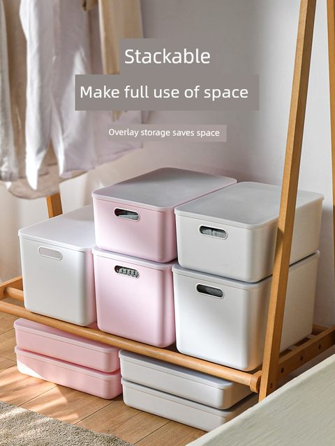 Debris storage basket cosmetic storage box student dormitory desktop plastic storage box with lid kitchen finishing box